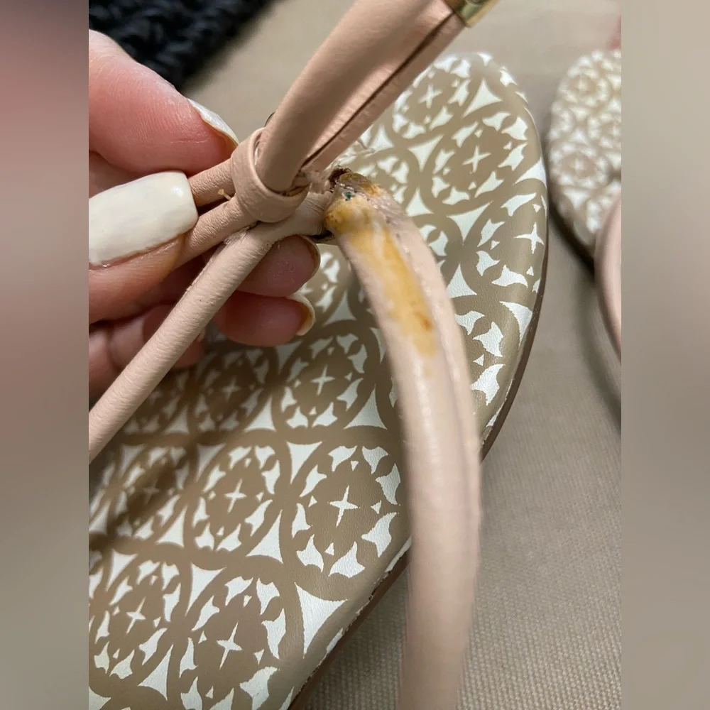 Kate Spade Leather Beige & Pink Flip Flop Sandals Size 6 - Picture 9 of 11